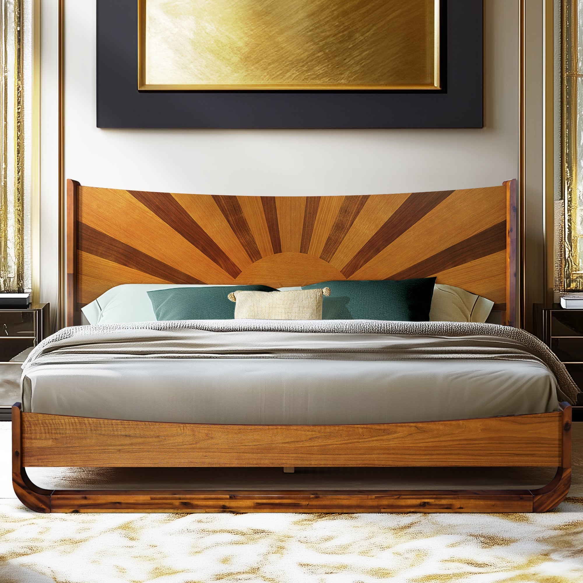 Sunset Solid Wood Bed Frame With Headboard