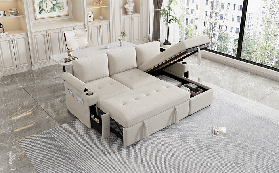 83.5" L-Shaped Sofa Couch Convertible Sofa Bed