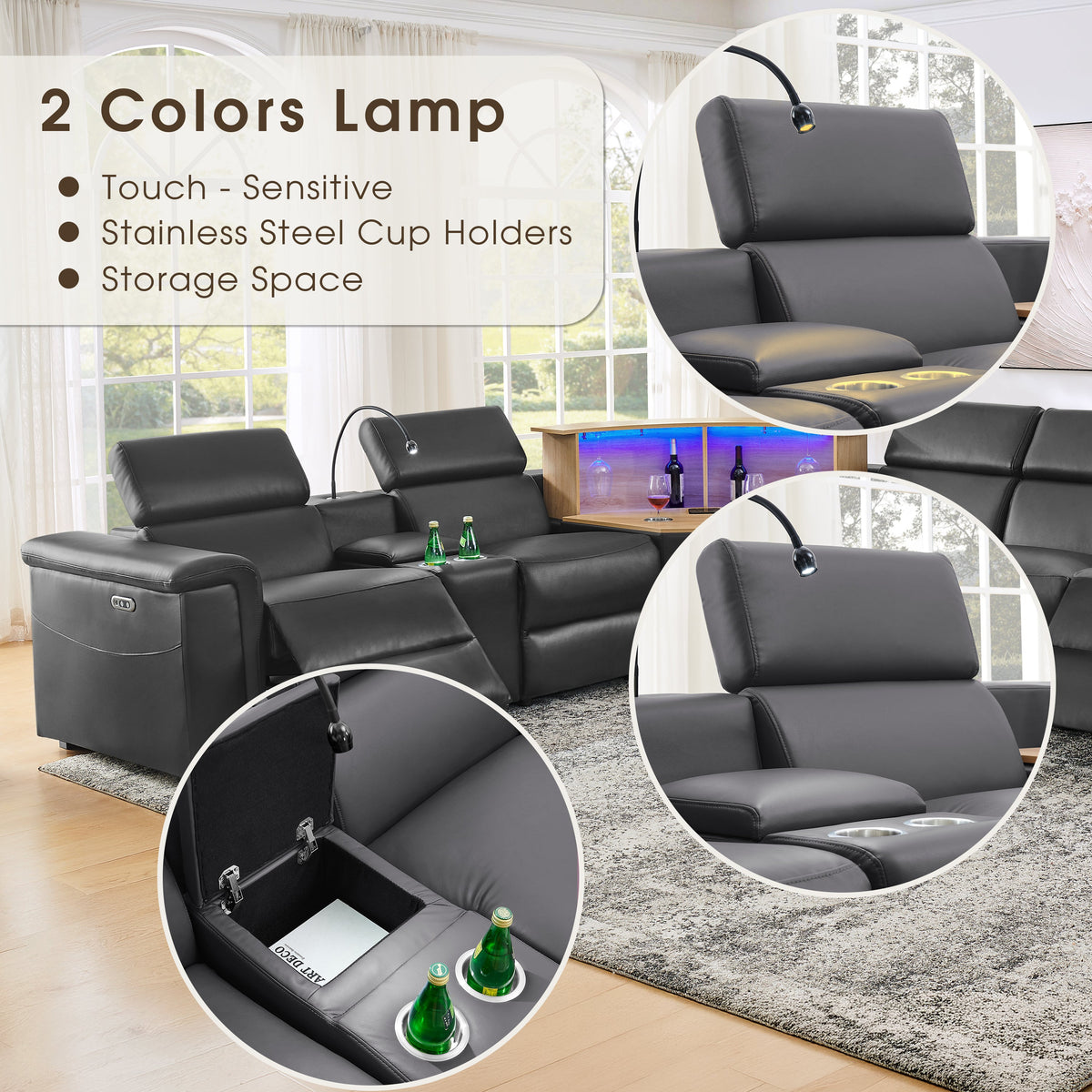 5-Seater Air Leather L-Shaped Powered Recliner Sofa Set