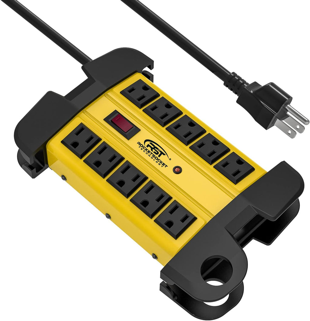 CRST 10-Outlet Metal Surge Protector Power Strip, 2800 Joules Protection, 15FT/6FT Heavy Duty Power Cord with Management Wrap, Wall Mountable Design