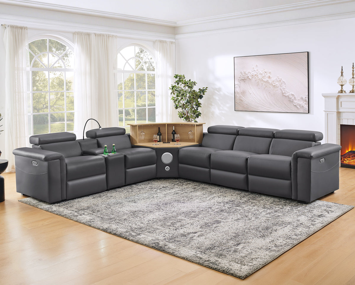 5-Seater Air Leather L-Shaped Powered Recliner Sofa Set