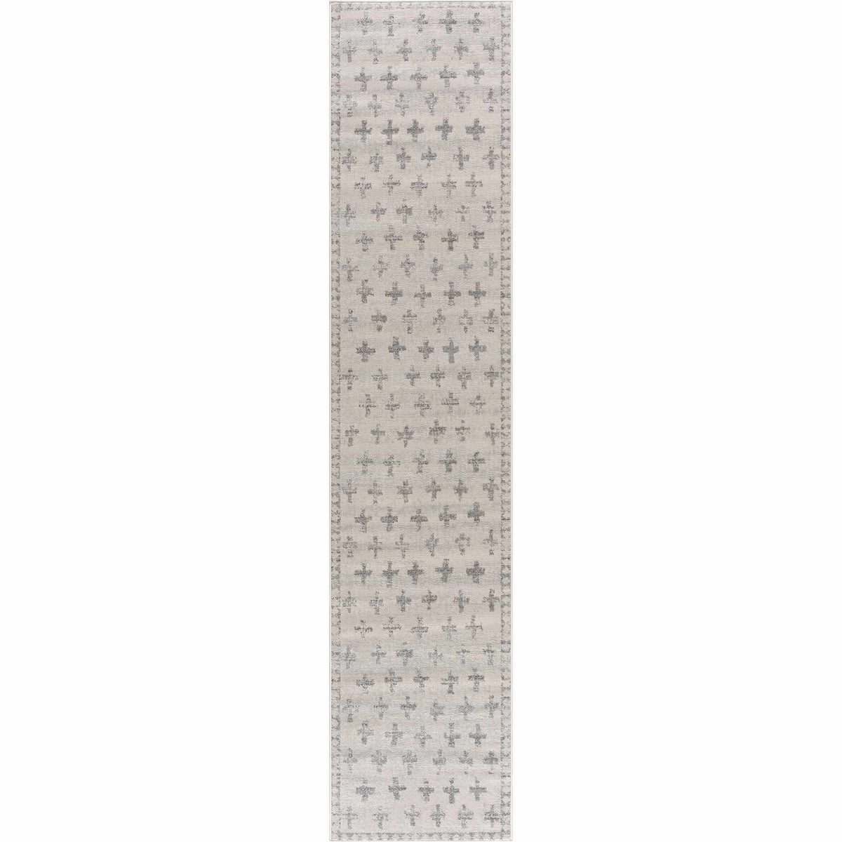 Tigris Swiss Cross Ivory & Gray 2322 Runner Rug