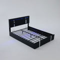 Upholstered Platform Bed Frame With Adjustable LED Headboard, USB C-Charging, Hydraulic Lift