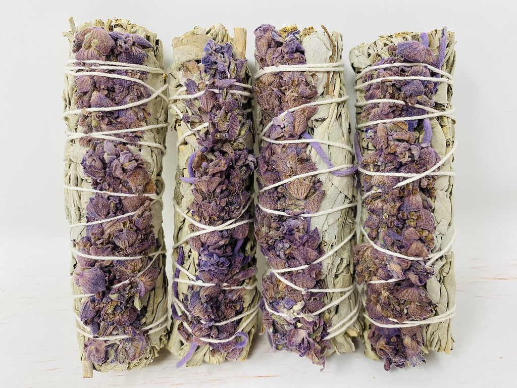Bholi Sage Plus Sage Smudge Kit for Cleansing Negative Energy Lavender with White Sage Smudge Sticks Pack of 4