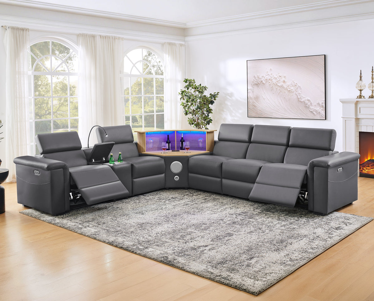 5-Seater Air Leather L-Shaped Powered Recliner Sofa Set