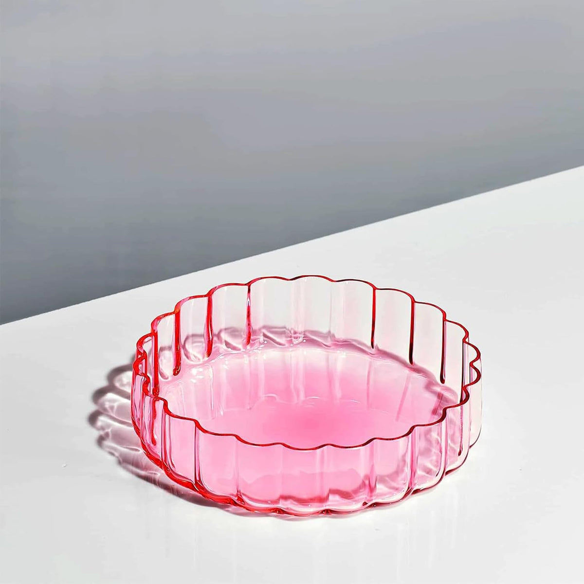 Khen Glass Flower Wave Colored Plates | Set of 2 | Blush Pink Green