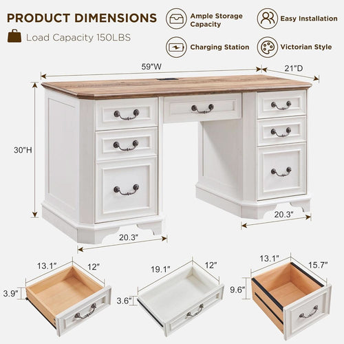 59 Victorian Farmhouse Executive Desk Antique White