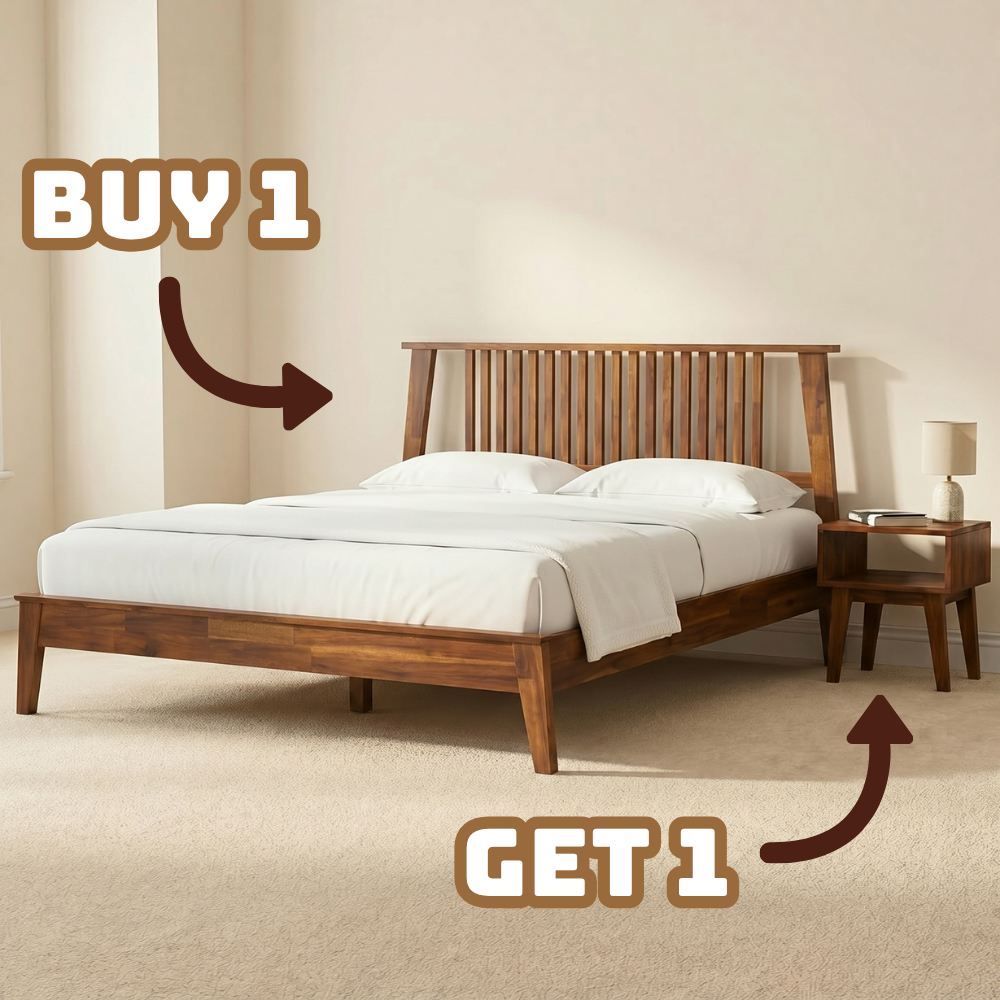 [Buy 1 Get 1] Kaylin Solid Wood Bed Frame & Nightstand