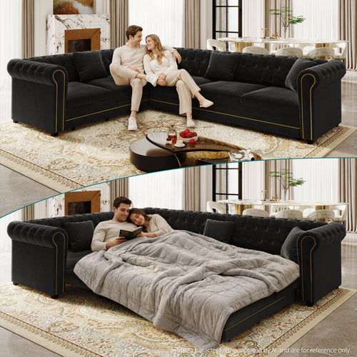 115.3" L-Shaped Sofa Couch with Pull-Out Bed