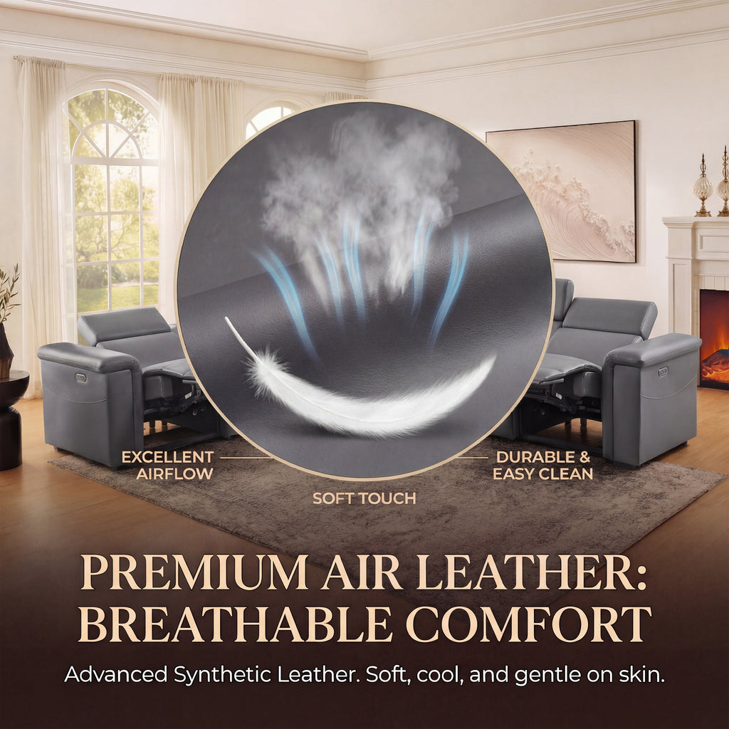 5-Seater Air Leather L-Shaped Powered Recliner Sofa Set