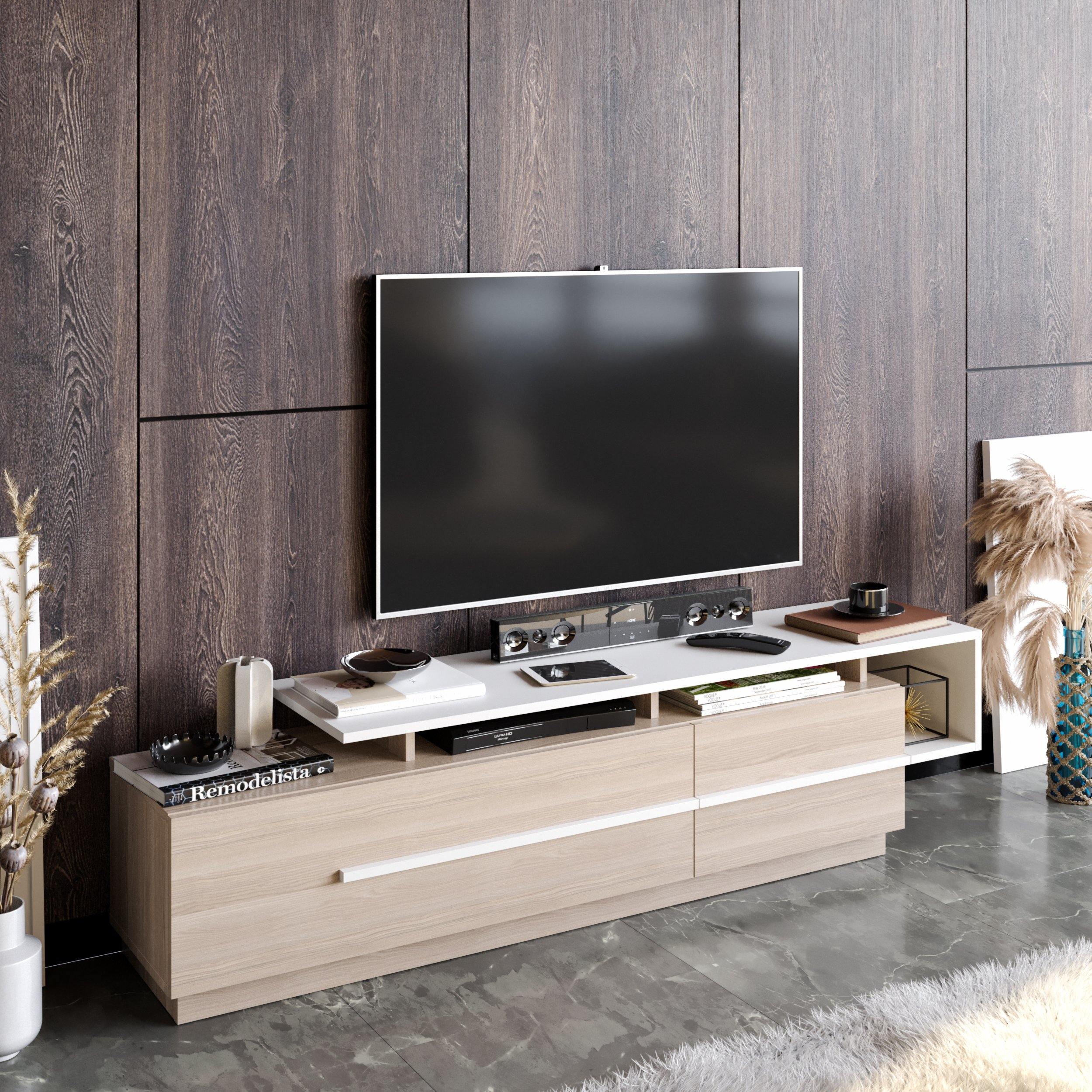 Pia 71" TV Stand and Media Console with Cabinets and Shelves for TVs up to 80"