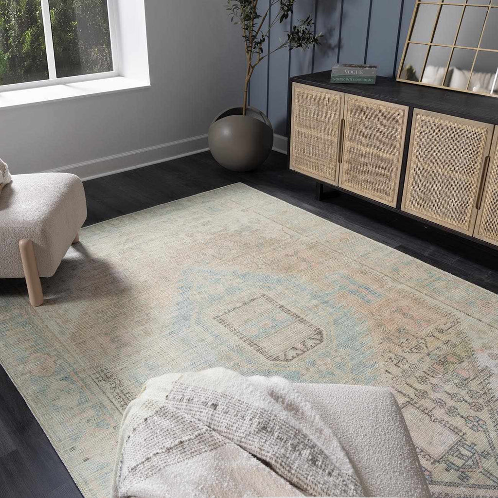 Light Olive Baloy Washable 7ft Runner Rug