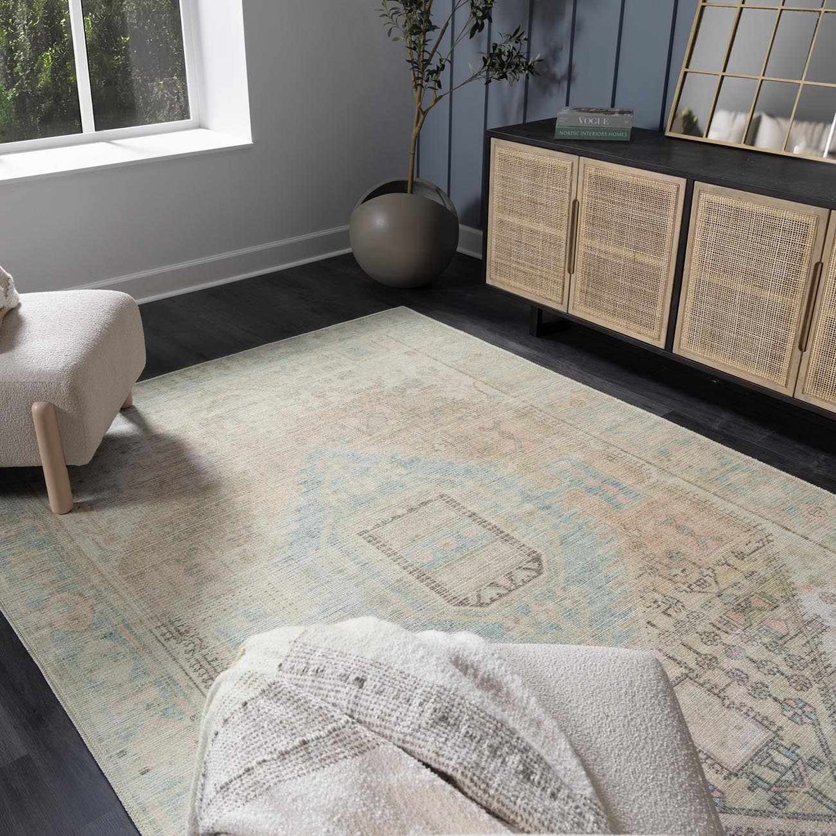 Light Olive Baloy Washable 7ft Runner Rug