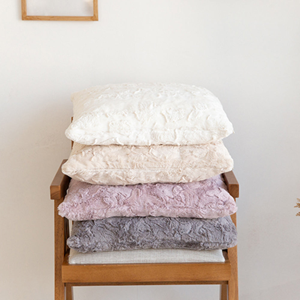 4-Piece Coordinated Pillow Bundle with Inserts – well mixed miss and match reversible sides furry throw pillows and 450g inserts 18"x18" square – F...