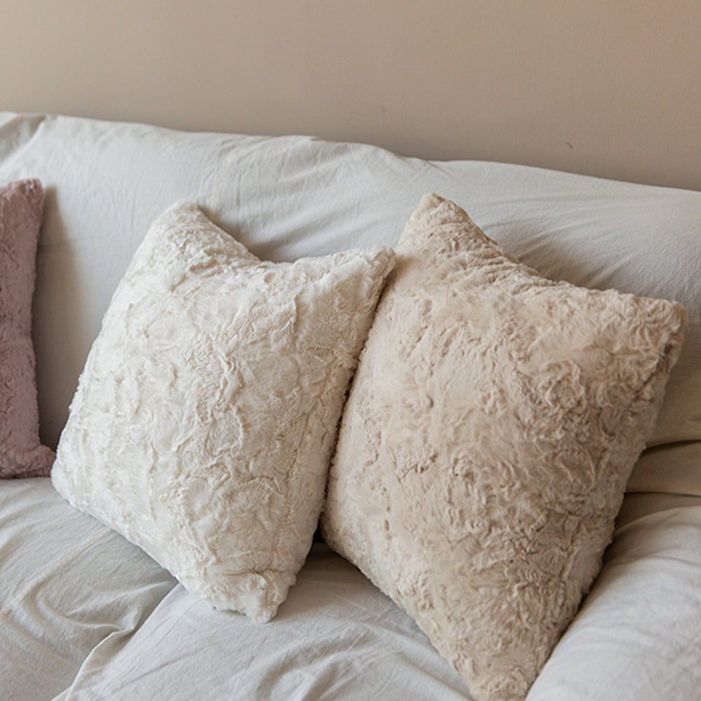 4-Piece Coordinated Pillow Bundle with Inserts – well mixed miss and match reversible sides furry throw pillows and 450g inserts 18"x18" square – F...