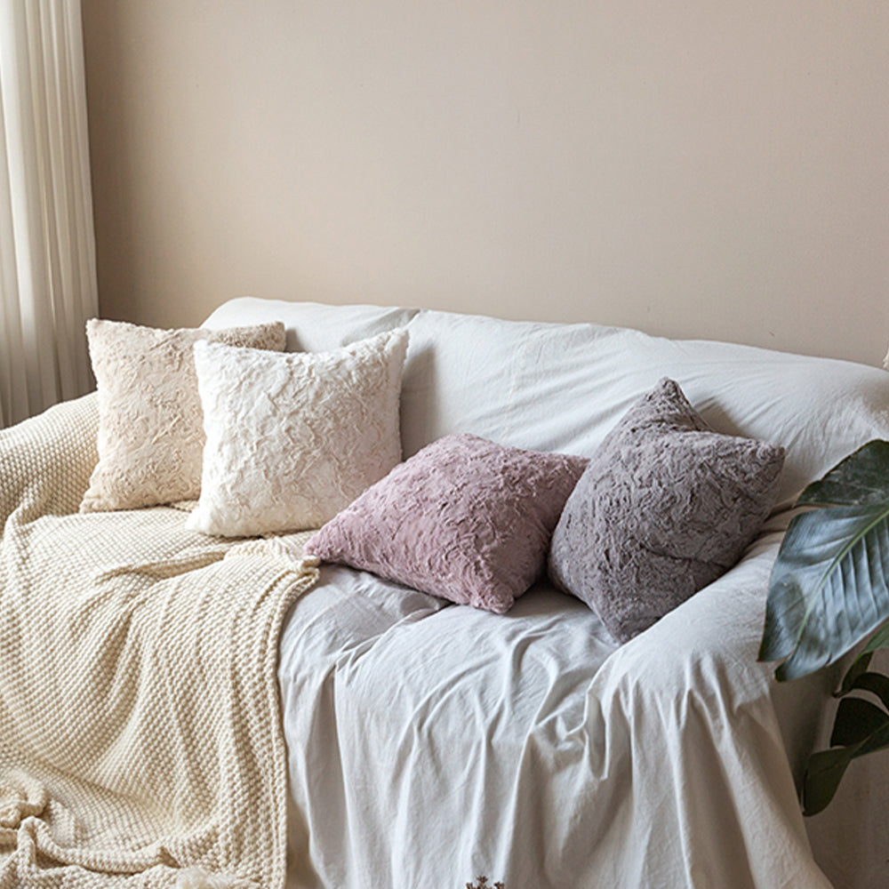 4-Piece Coordinated Pillow Bundle with Inserts – well mixed miss and match reversible sides furry throw pillows and 450g inserts 18"x18" square – F...