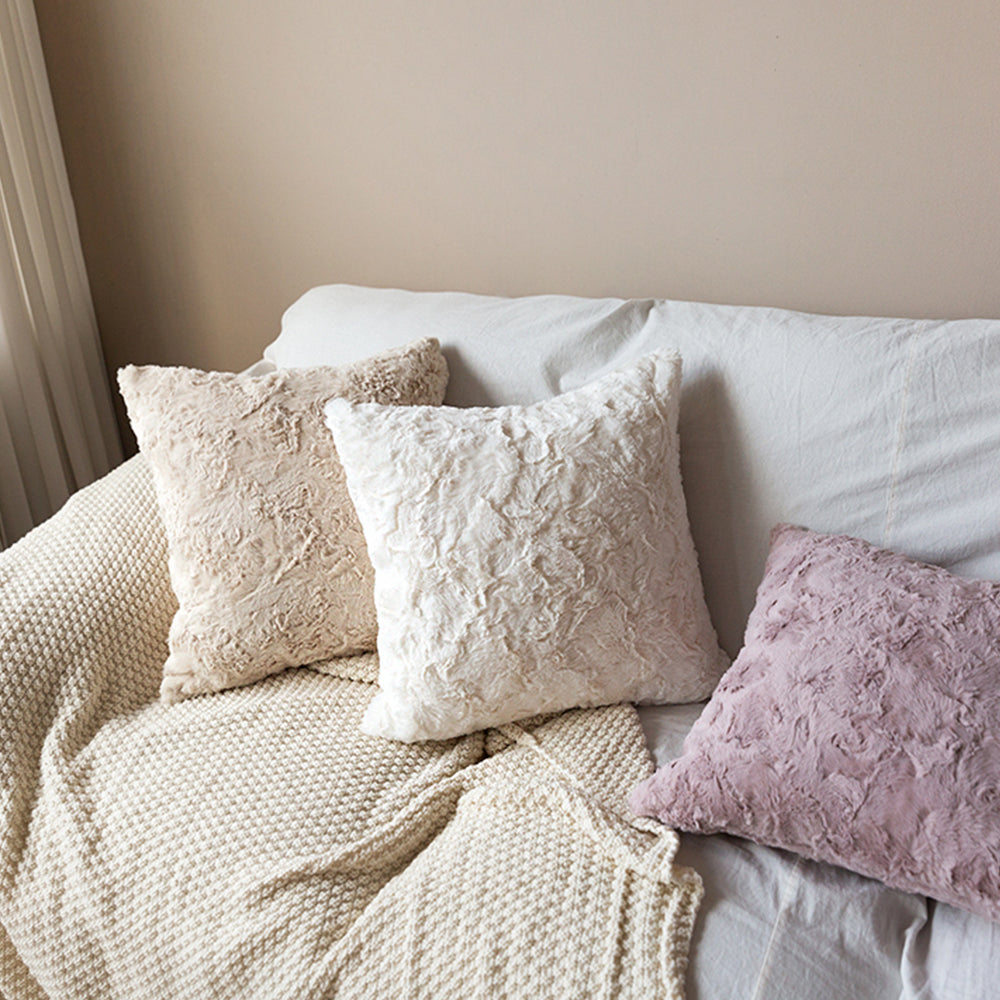 4-Piece Coordinated Pillow Bundle with Inserts – well mixed miss and match reversible sides furry throw pillows and 450g inserts 18"x18" square – F...