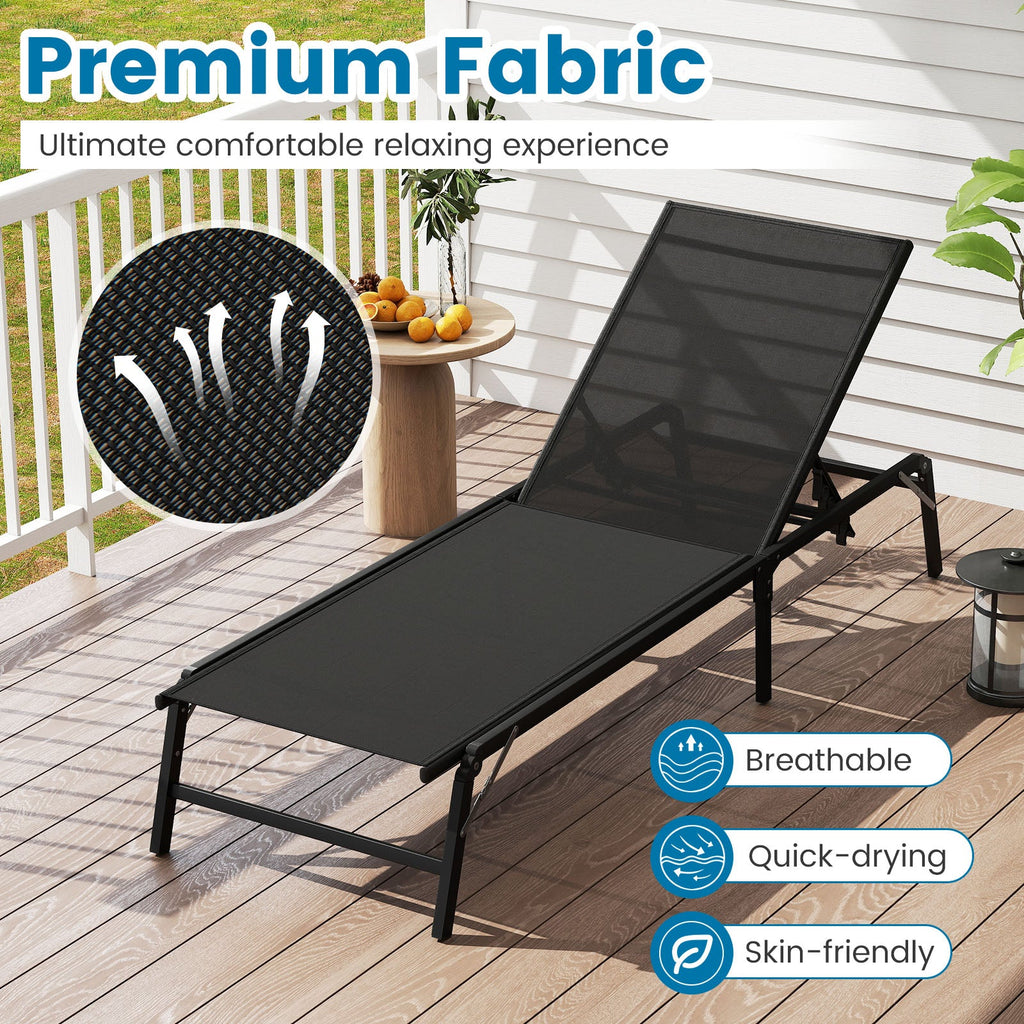 Chaise Lounge Chair Set of 2 Foldable Patio Lounge Chairs-Black