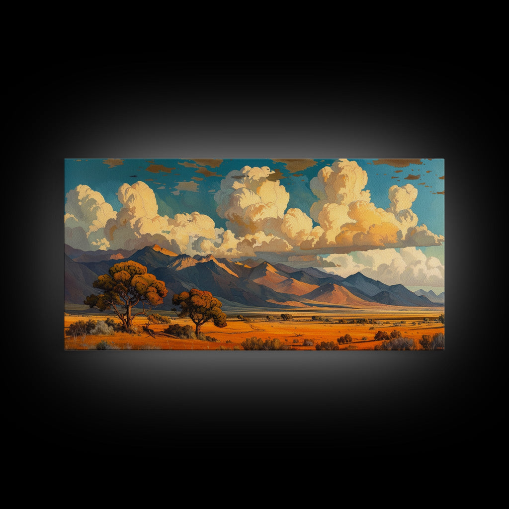 Home On The Mountains Framed Canvas Print, Southwestern Wall Art, Beautiful Home Decor For Above Sofa Or Couch, Rustic Farmhouse Art