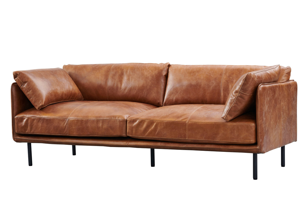 Venezia Industrial Modern Leather Sofa - Light Brown Leather
