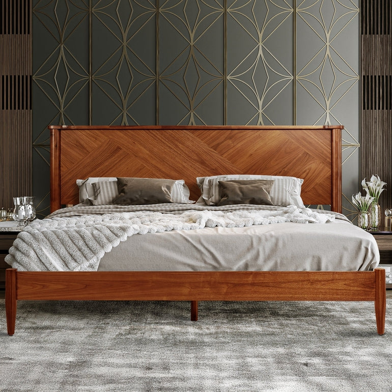 Panthera Solid Wood Bed Frame With Headboard