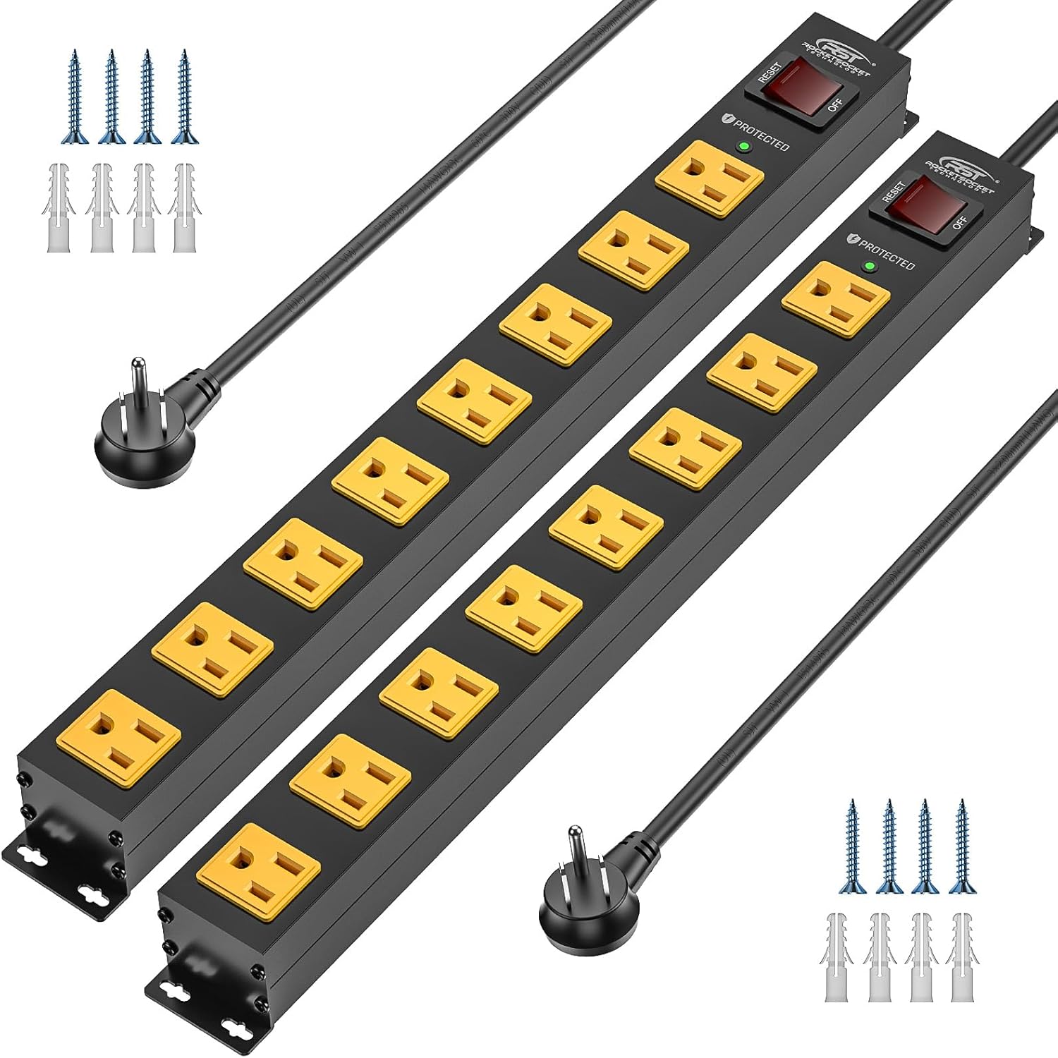 CRST 2-Pack 8-Outlet Heavy Duty Metal Power Strip, 2100J Surge, Mountable, ETL Listed