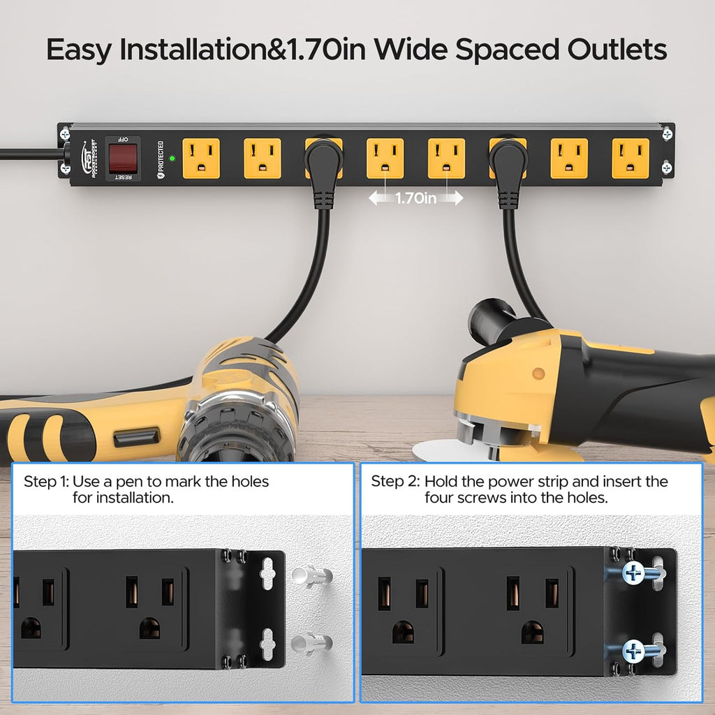 CRST 2-Pack 8-Outlet Heavy Duty Metal Power Strip, 2100J Surge, Mountable, ETL Listed