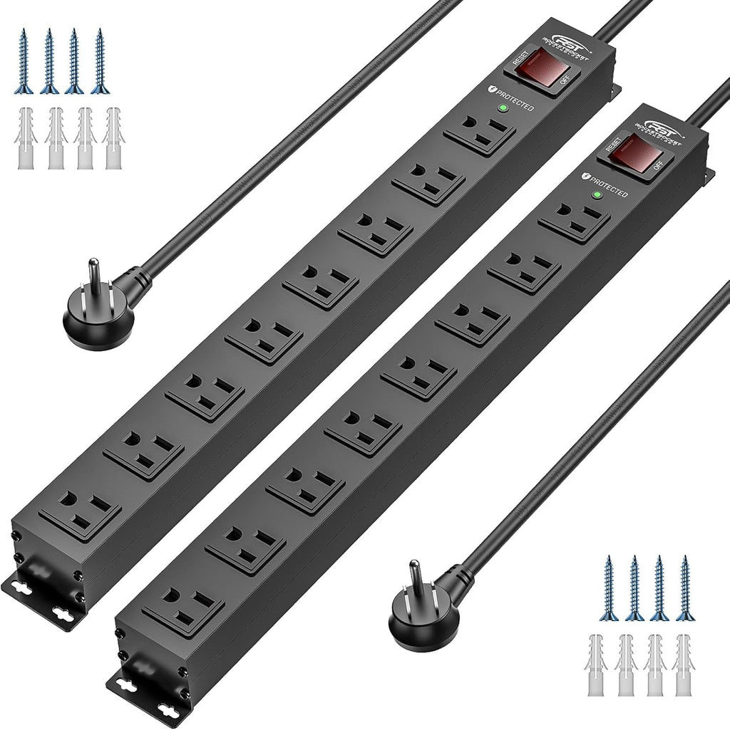 CRST 2-Pack 8-Outlet Heavy Duty Metal Power Strip, 2100J Surge, Mountable, ETL Listed
