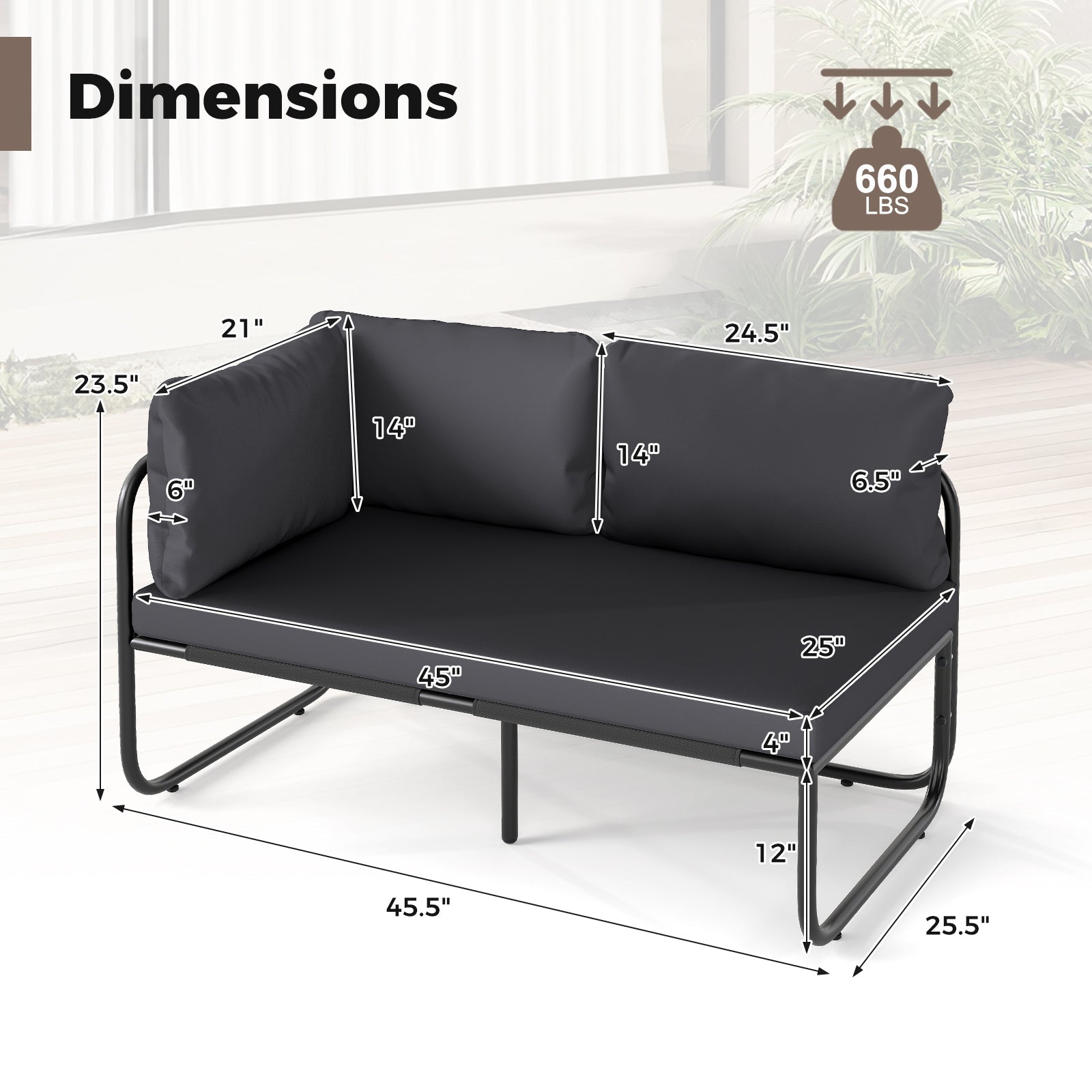 Patio Loveseat Sofa Couch with Removable Pillows and Seat Cushion-Gray