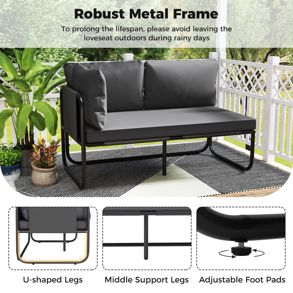 Patio Loveseat Sofa Couch with Removable Pillows and Seat Cushion-Gray
