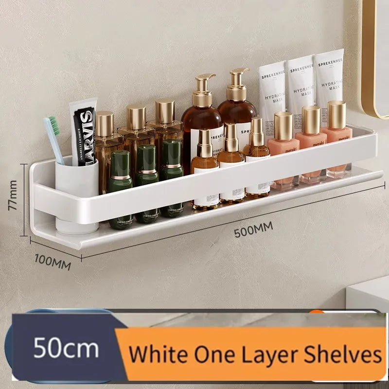 Bathroom Shelf Wall-Mounted Spice Rack Multifunctional Item Shelf Condiment Storage Shampoo Organizer Rack Kitchen Accessories
