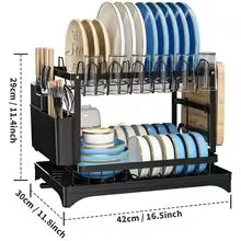 2-Tier Rotating Dish Drying Rack – 360° Swivel Drainboard with Utensil Holder, No-Drill Metal Kitchen Organizer