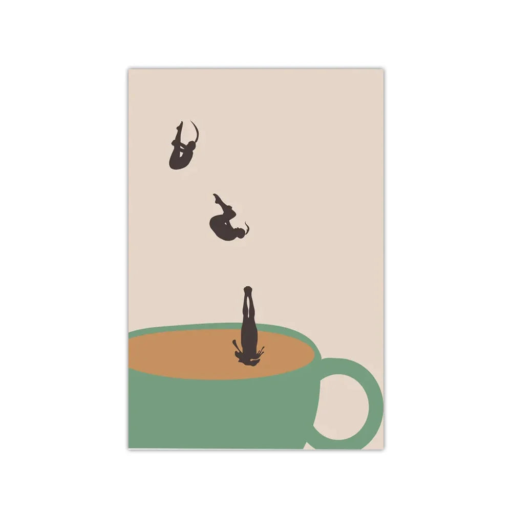Retro Coffee Diving Poster Canvas Wall Art | Good Morning Coffee Print