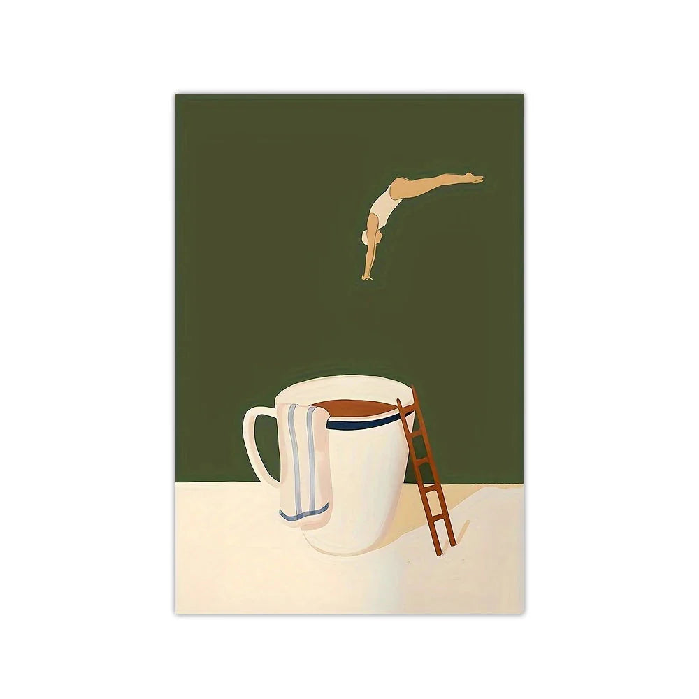 Retro Coffee Diving Poster Canvas Wall Art | Good Morning Coffee Print