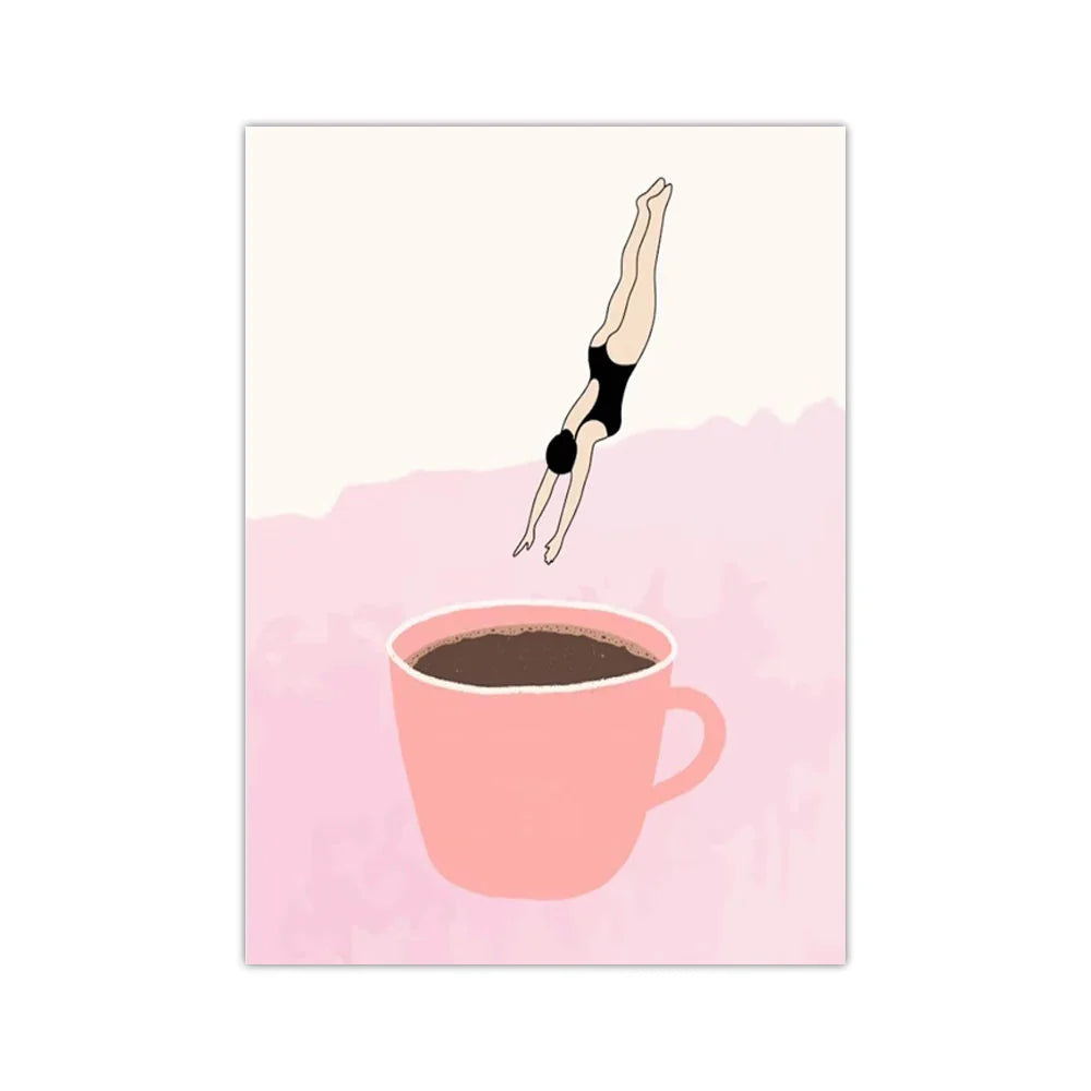 Retro Coffee Diving Poster Canvas Wall Art | Good Morning Coffee Print