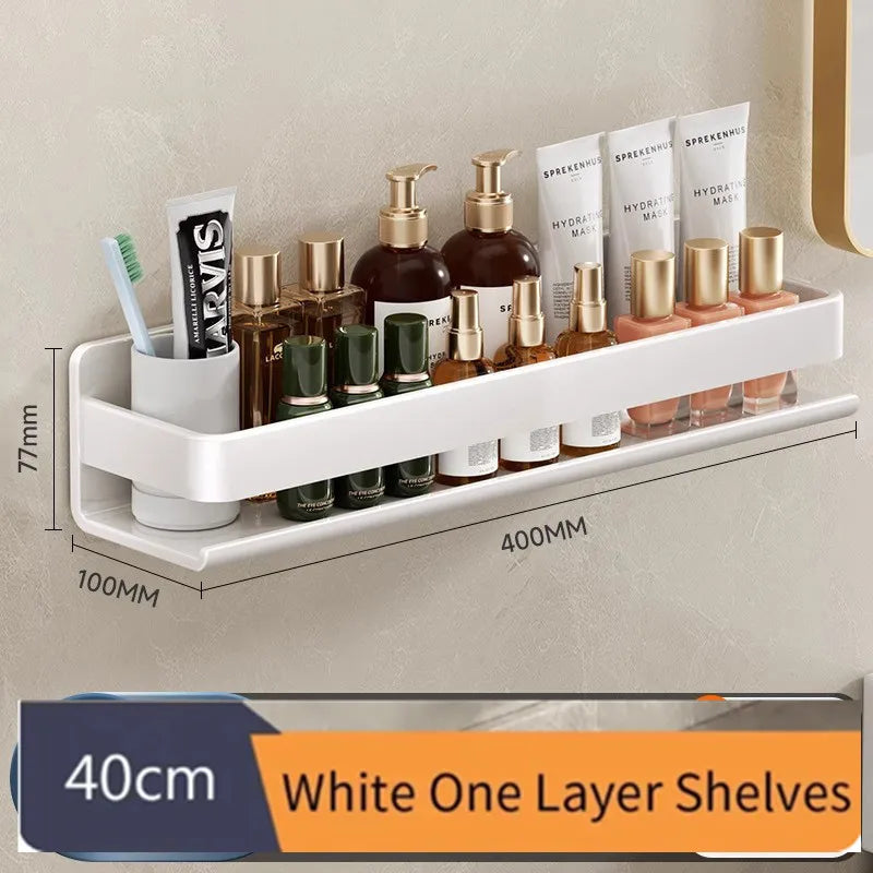 Bathroom Shelf Wall-Mounted Spice Rack Multifunctional Item Shelf Condiment Storage Shampoo Organizer Rack Kitchen Accessories