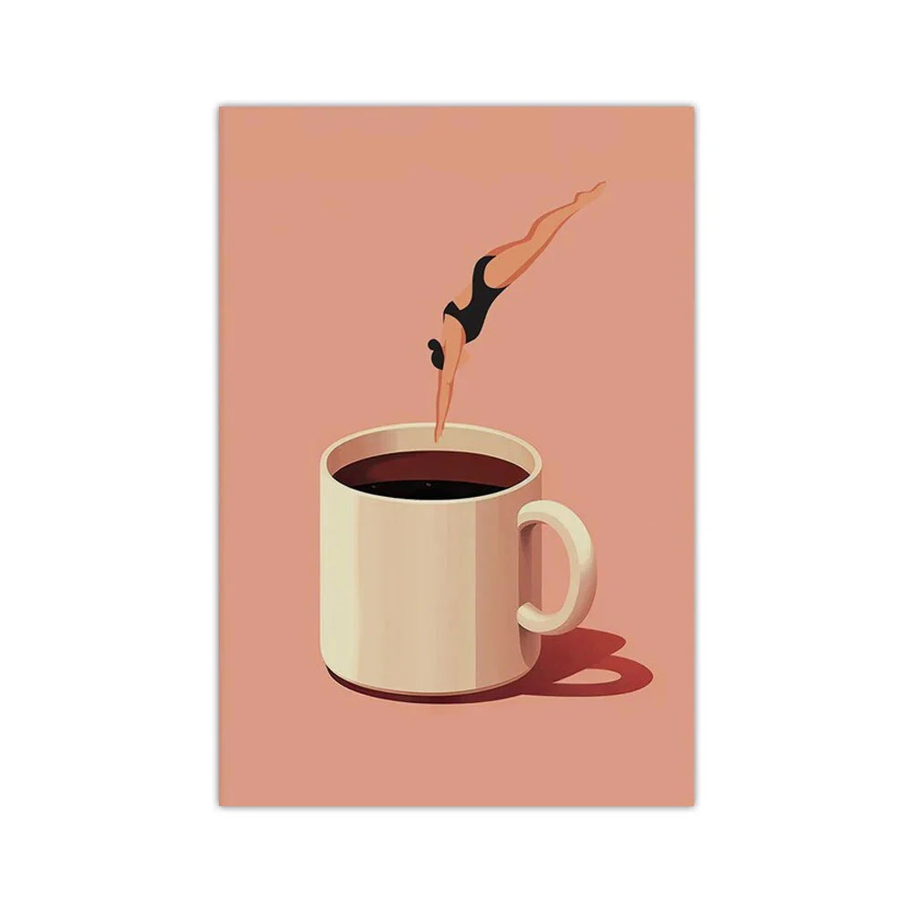 Retro Coffee Diving Poster Canvas Wall Art | Good Morning Coffee Print