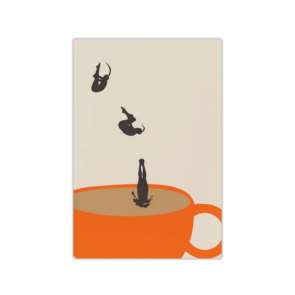 Retro Coffee Diving Poster Canvas Wall Art | Good Morning Coffee Print