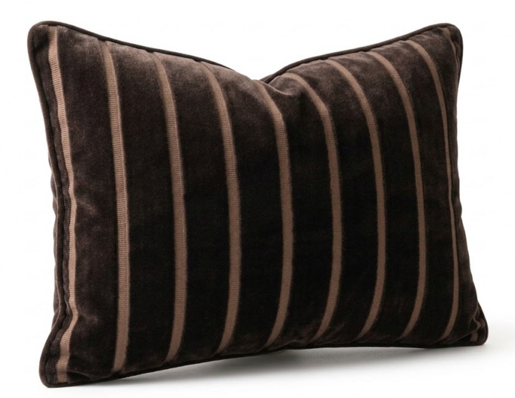 Regent Stripe Velvet Pillow Cover in Brown