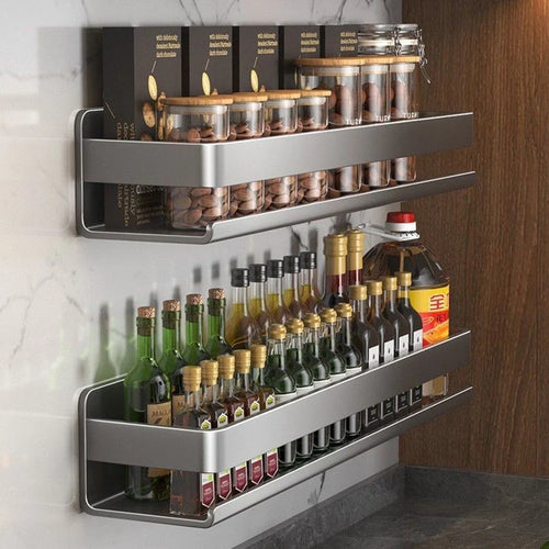 Bathroom Shelf Wall-Mounted Spice Rack Multifunctional Item Shelf Condiment Storage Shampoo Organizer Rack Kitchen Accessories