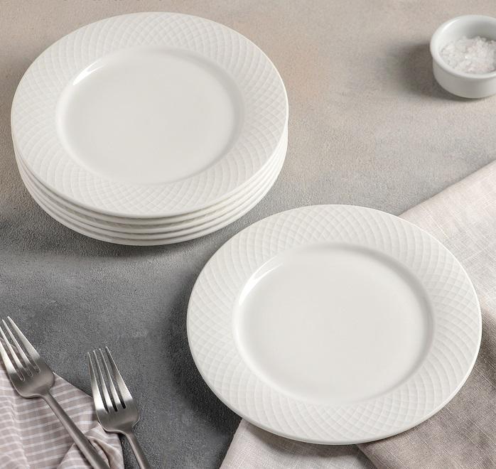 White Dessert Plate With Embossed Wide Rim 8" inch |