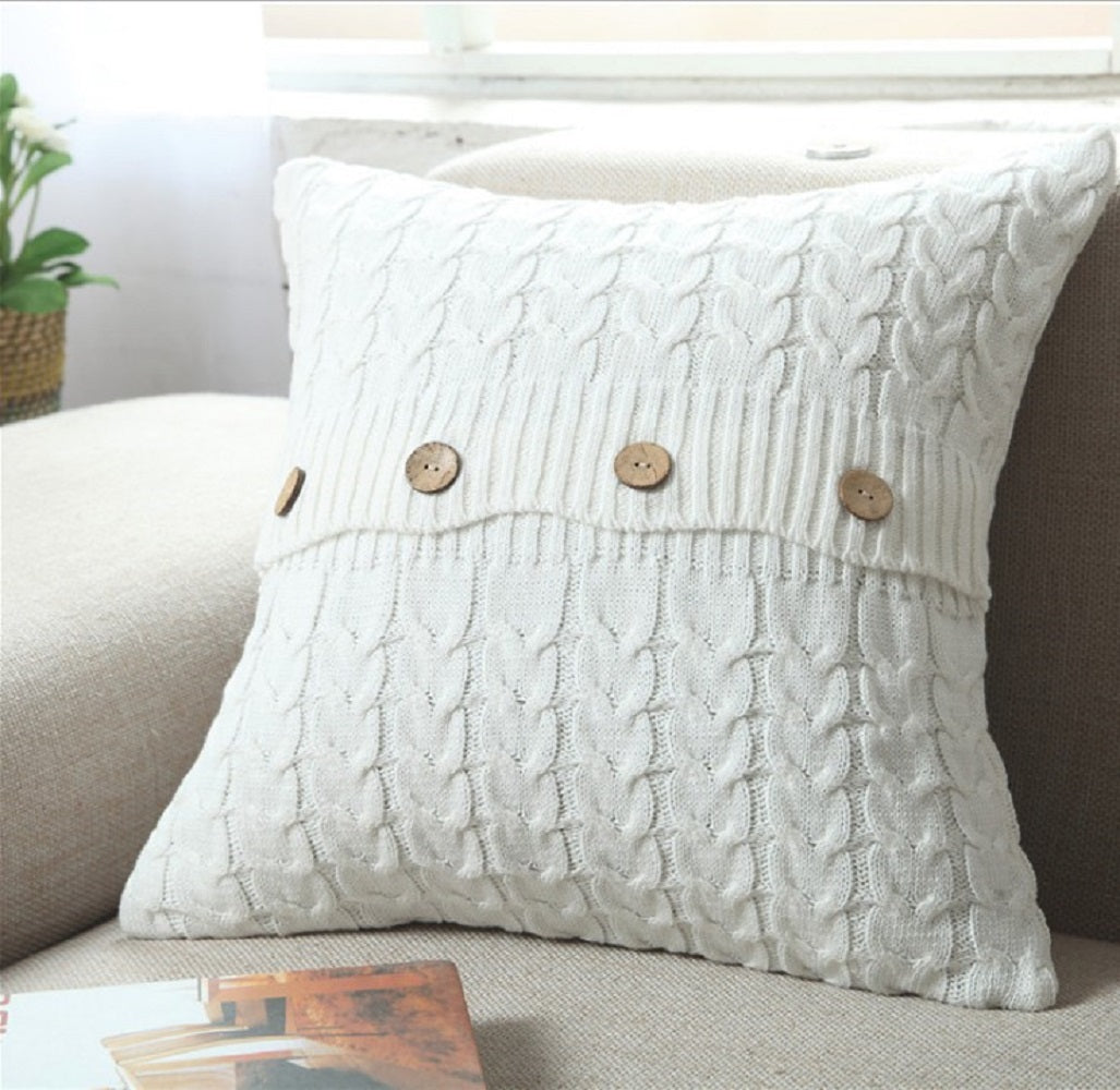 Cable knit throw pillow cover with 3 buttons closure, cover only size 18"x18"