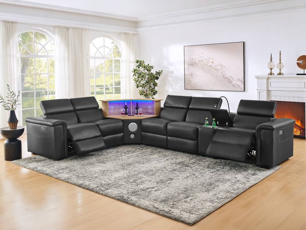 5-Seater Air Leather L-Shaped Powered Recliner Sofa Set