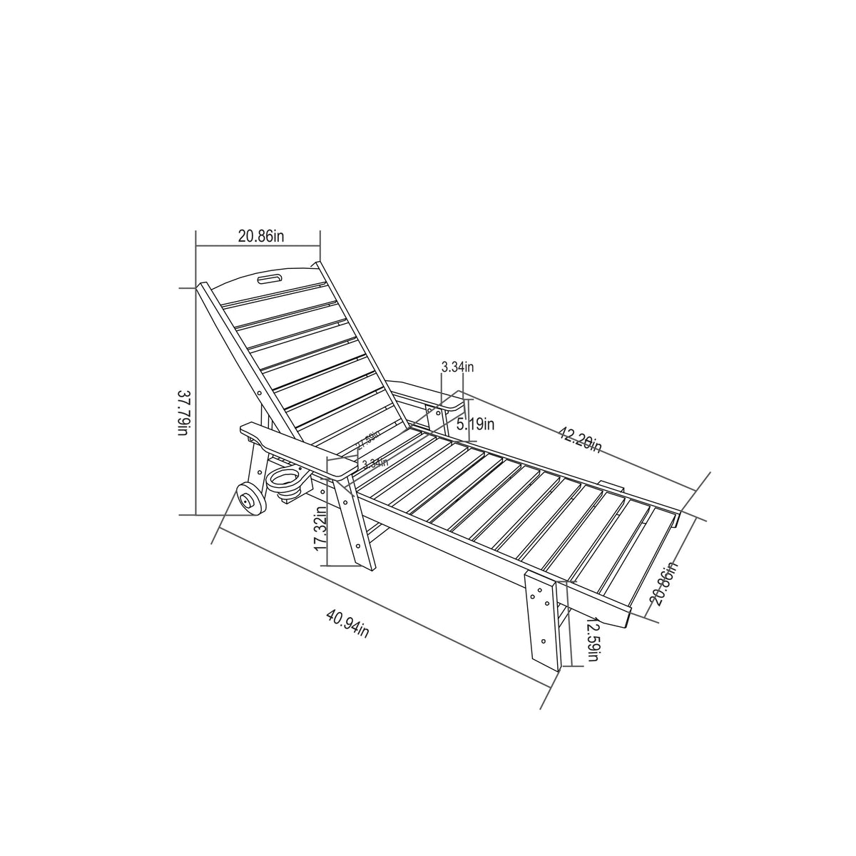 HDPE Outdoor Chaise Lounge Chair with Adjustable Backrest - Wood Texture