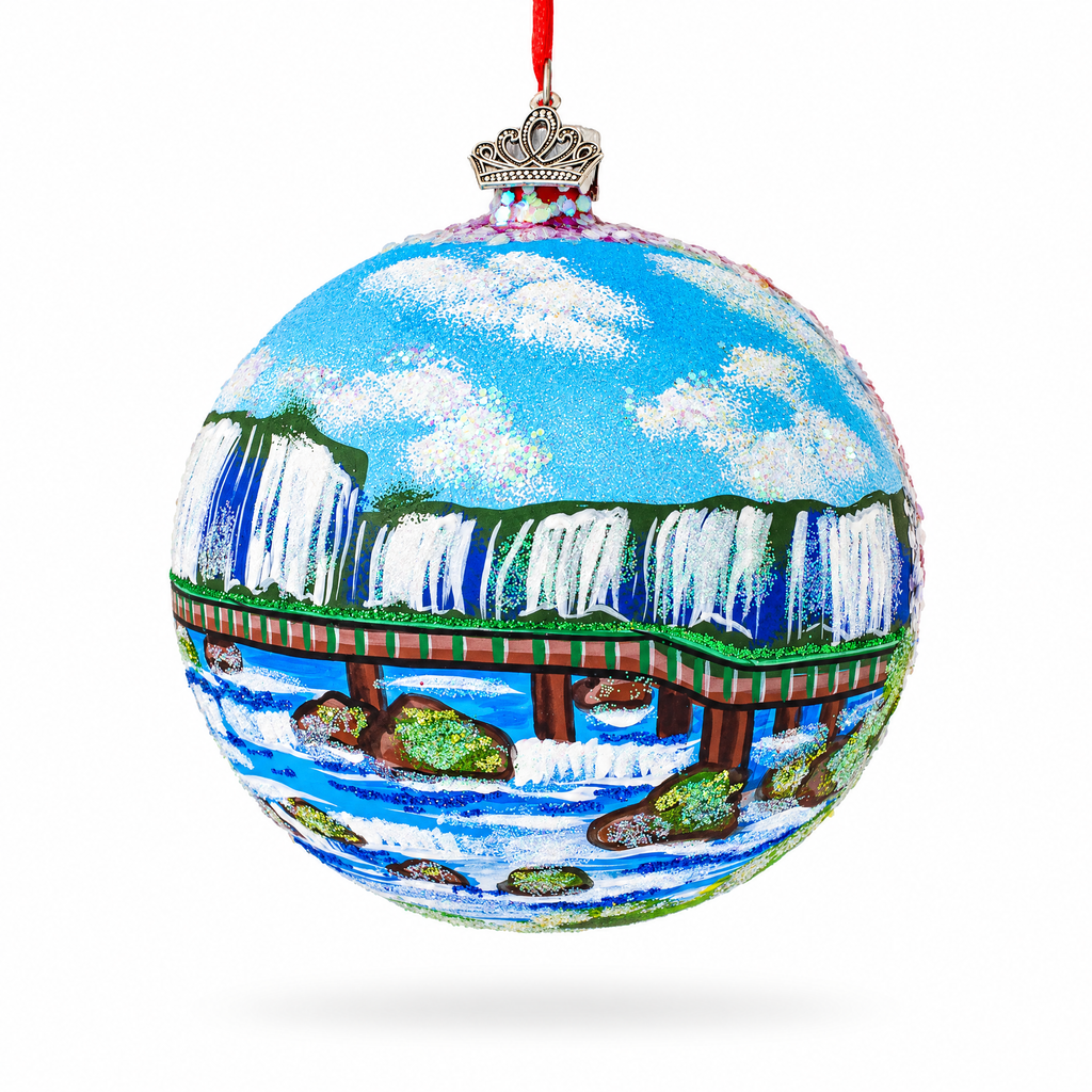Iguazu Falls, Brazil and Argentina Glass Ball Christmas Ornament 4 Inches