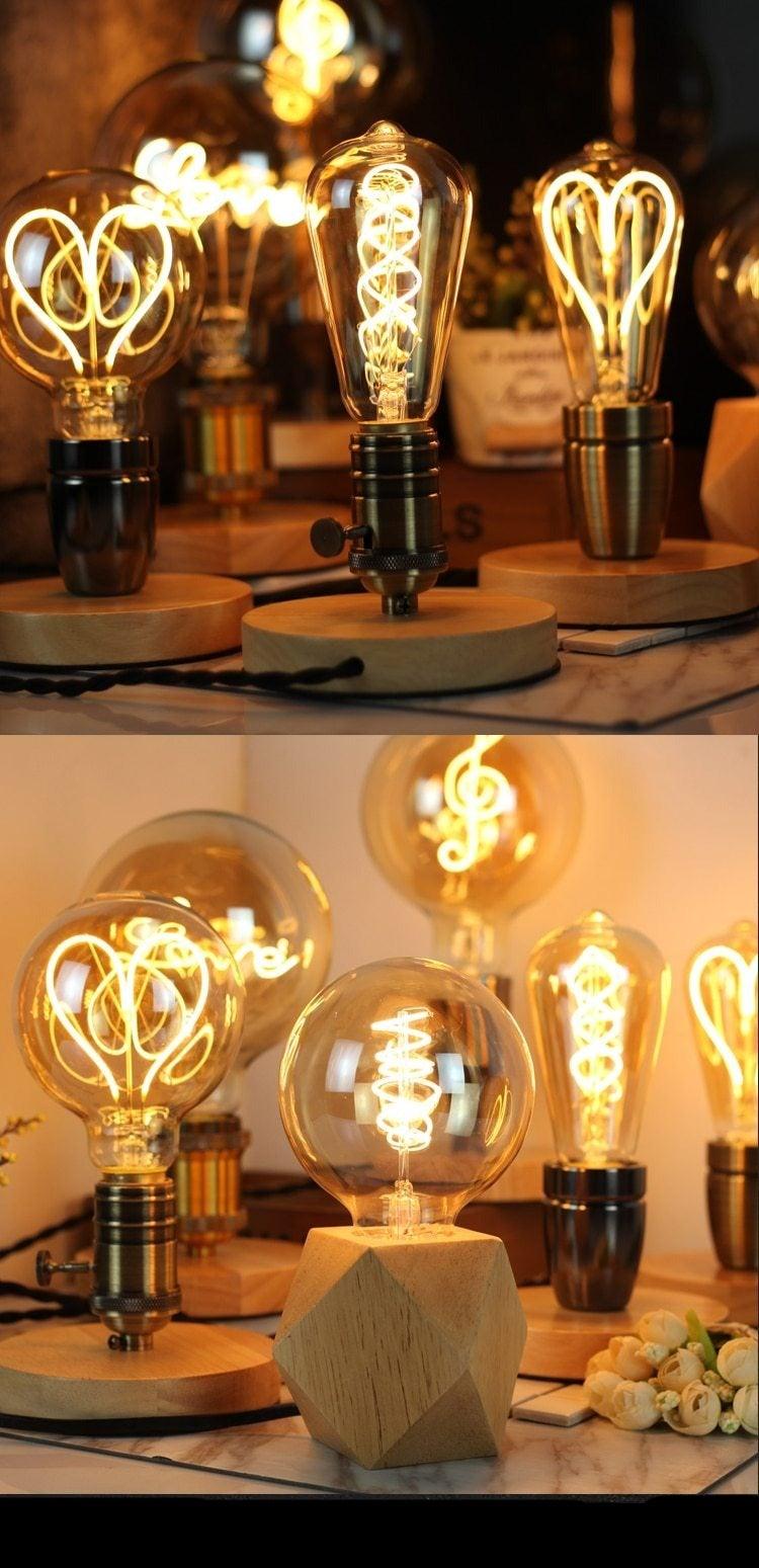 Luxury LED Edison Light Bulb Retro Lamp Industrial Decor Lamp Vintage Edison Filament Hearts Light Bulbs Equivalent Warm Yellow Lamps For Loft Coffee Bar Kitchen Home
