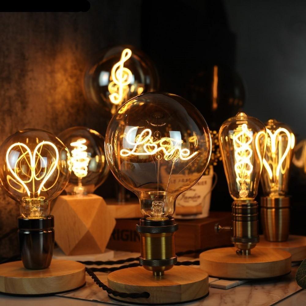 Luxury LED Edison Light Bulb Retro Lamp Industrial Decor Lamp Vintage Edison Filament Hearts Light Bulbs Equivalent Warm Yellow Lamps For Loft Coffee Bar Kitchen Home