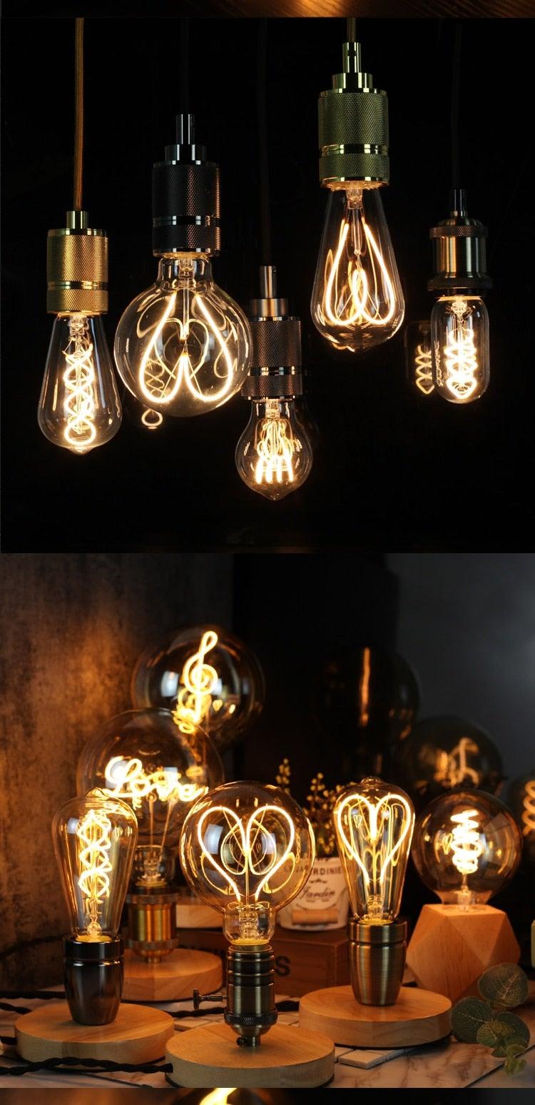 Luxury LED Edison Light Bulb Retro Lamp Industrial Decor Lamp Vintage Edison Filament Hearts Light Bulbs Equivalent Warm Yellow Lamps For Loft Coffee Bar Kitchen Home