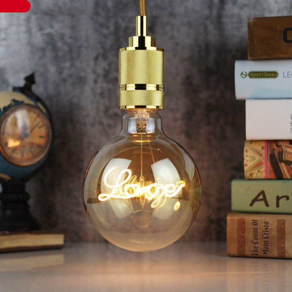 Luxury New LED Edison Bulb Retro Lamp Warm White Creative Letters Vintage Lamp Light Bulb Dimmable Antique Filament Round Decorative Light Bulbs Letters Design