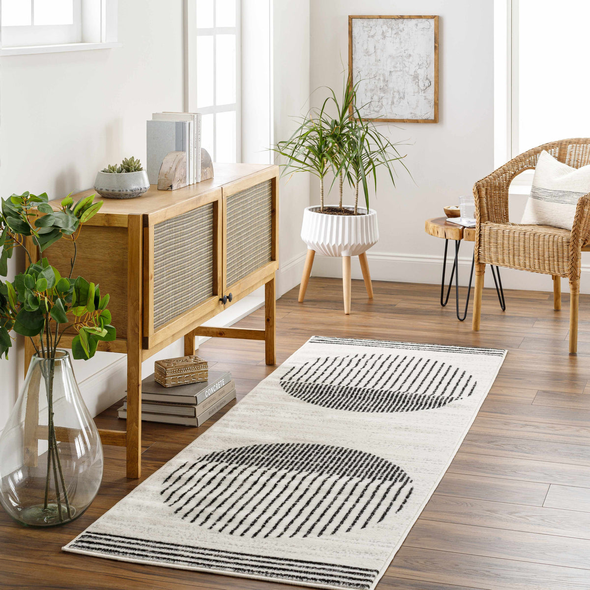 Angus Abstract Black and White Area Rug